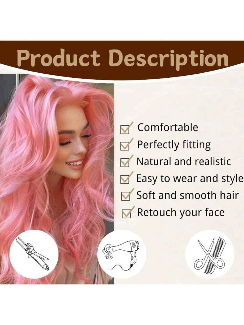 Women's Pink 26 Inch Charming Middle Part Heat Resistant Fiber Wigs